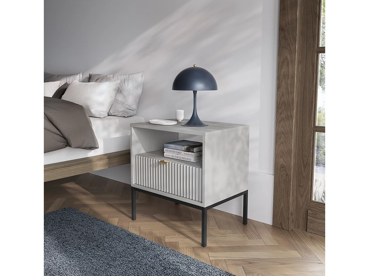 Table de chevet 50 cm Galla - table de nuit avec tiroir, Gris + Noir