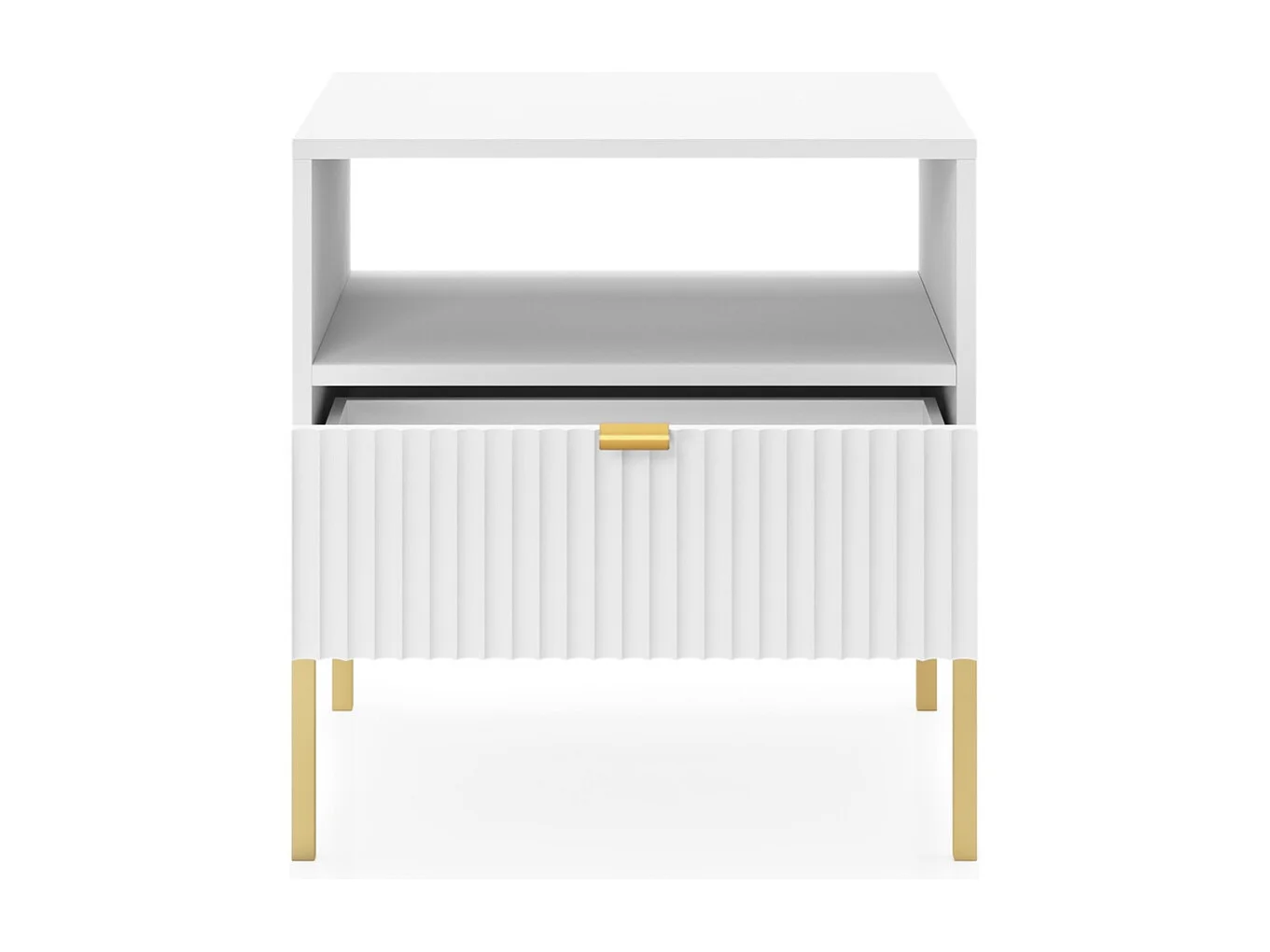 Nachtkastje 50 cm Galla - nachtkastje met lade, wit + goud