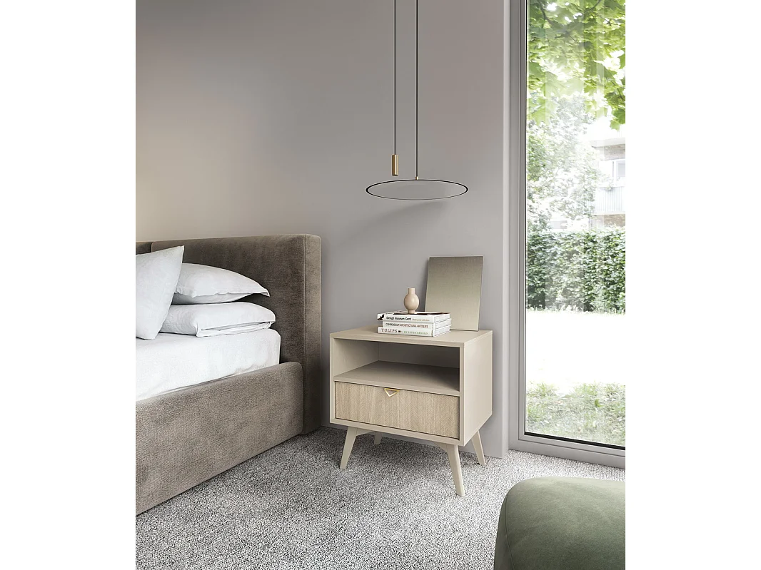 Bijzettafel 50 cm Wood - Nachtkastje op poten, modern-stijl, Beige
