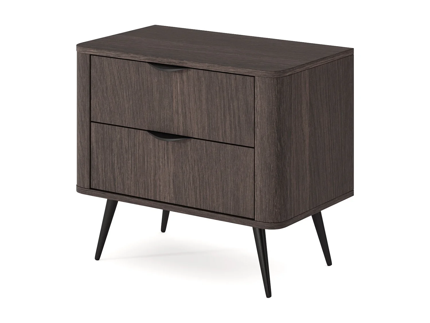 Table de chevet avec tiroirs Estera - pieds noirs, table de nuit 65 cm pour la chambre - bois foncé, chêne Dunin