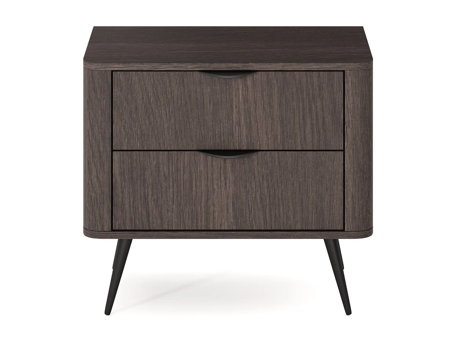 Table de chevet avec tiroirs Estera - pieds noirs, table de nuit 65 cm pour la chambre - bois foncé, chêne Dunin