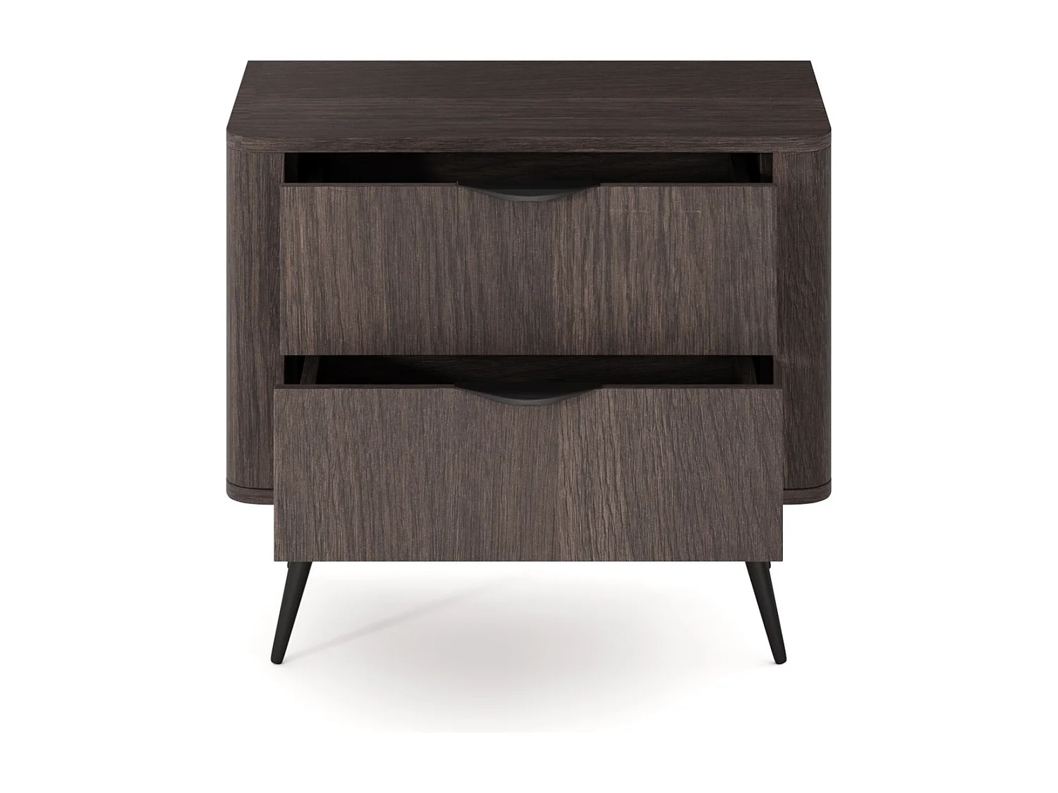 Table de chevet avec tiroirs Estera - pieds noirs, table de nuit 65 cm pour la chambre - bois foncé, chêne Dunin