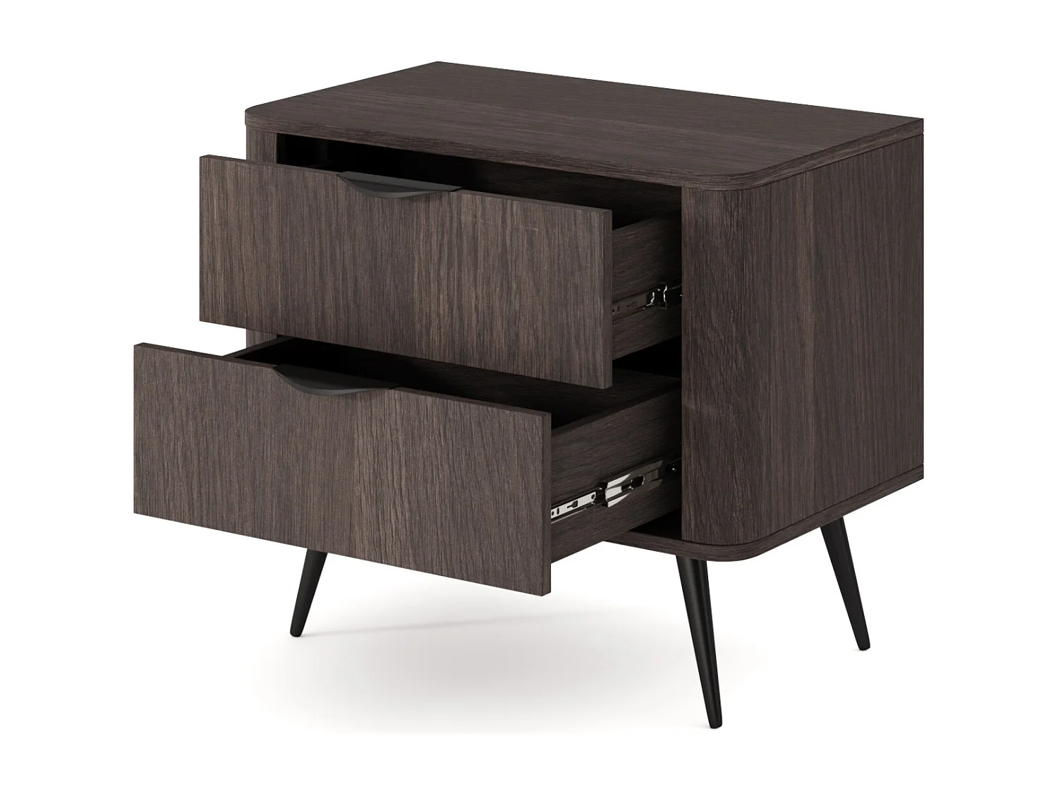 Table de chevet avec tiroirs Estera - pieds noirs, table de nuit 65 cm pour la chambre - bois foncé, chêne Dunin