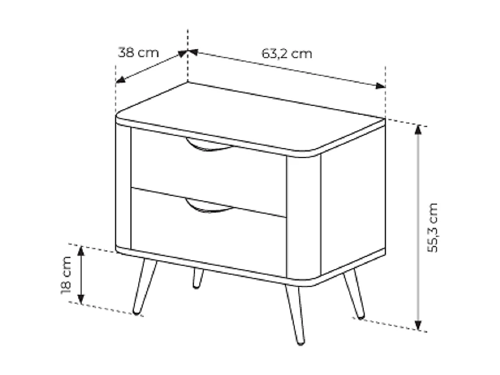 Table de chevet avec tiroirs Estera - pieds noirs, table de nuit 65 cm pour la chambre - bois foncé, chêne Dunin