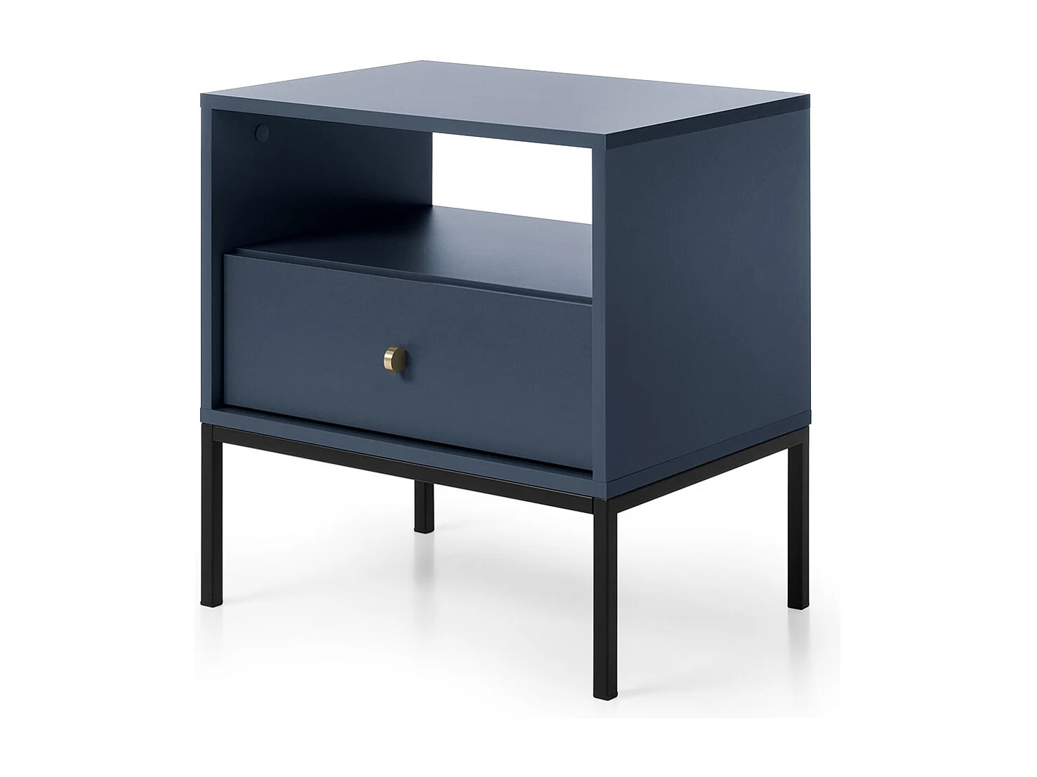 Table de chevet avec tiroir Monti sur pieds - table de nuit 50 cm, bleu marine + noir