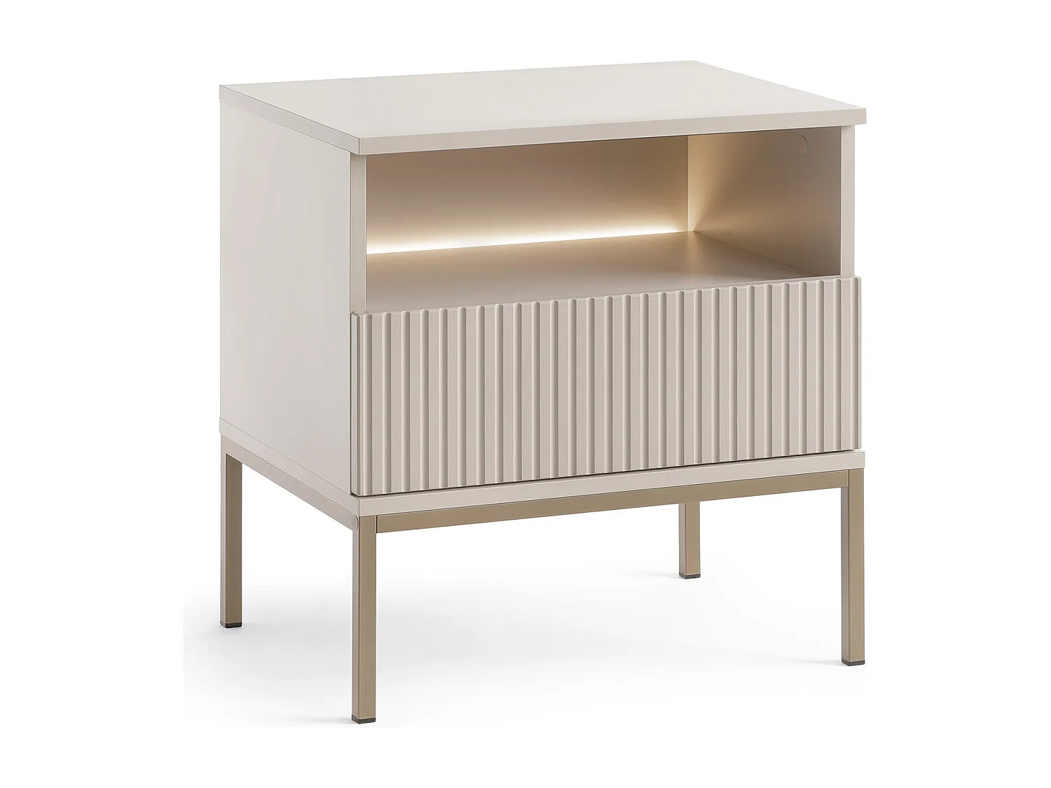 Table de chevet 50 cm Haller - Lamelles, Loft, éclairage LED - Table de nuit avec tiroir, Cachemire