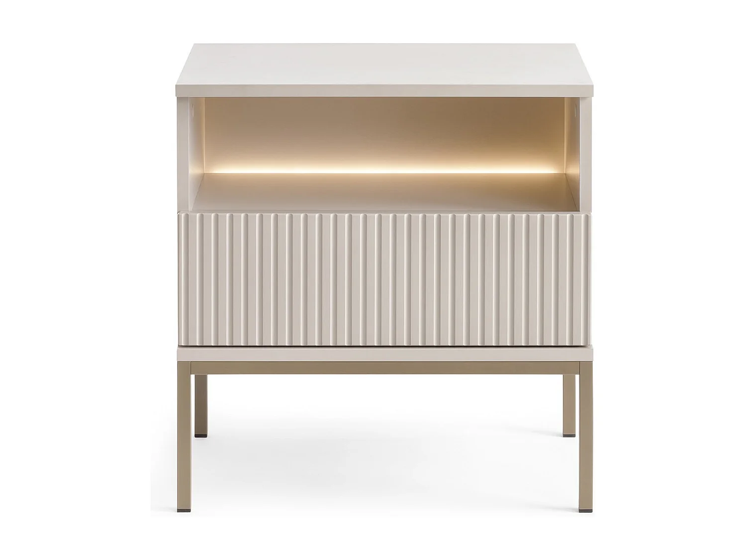 Table de chevet 50 cm Haller - Lamelles, Loft, éclairage LED - Table de nuit avec tiroir, Cachemire
