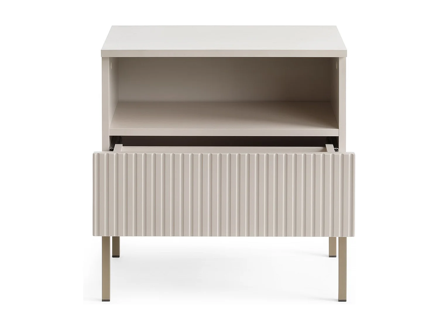 Table de chevet 50 cm Haller - Lamelles, Loft, éclairage LED - Table de nuit avec tiroir, Cachemire