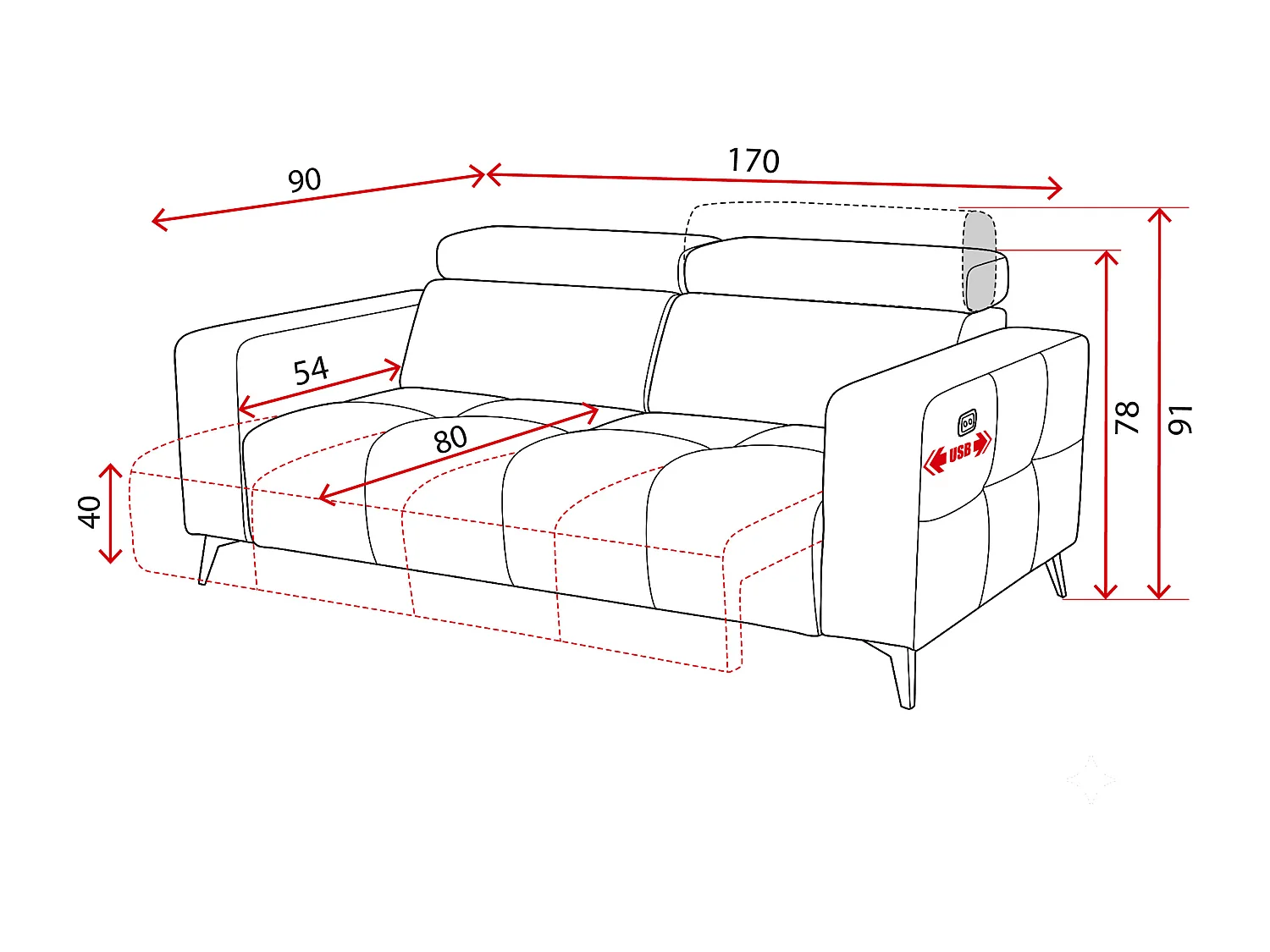 Elektrisches Relaxsofa Nicolette mit USB-Anschluss und Verstellbaren Kopfstützen – Modernes Premium Sofa