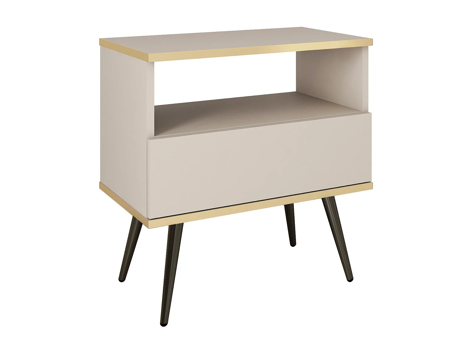 Table de chevet 50 cm Rodi pour chambre, chevet avec tiroir, sur pieds, beige + noir