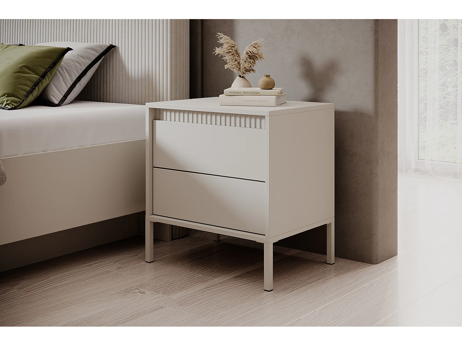 Nachtkastje met lades Santori - hoge poten, moderne stijl - beige nachtkastje