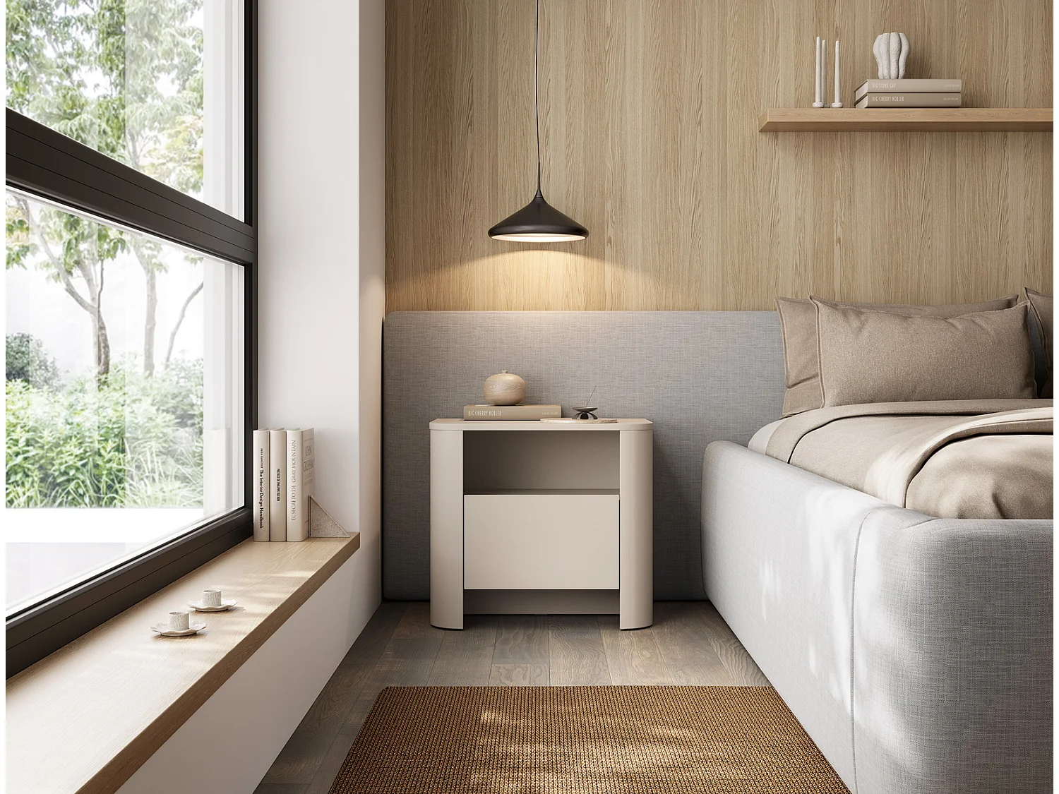 Table de chevet avec tiroir 60 cm Mezzano, meuble de nuit pour chambre - cachemire