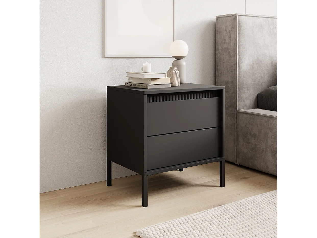 Table de chevet avec tiroirs Santori - pieds hauts, style moderne - table de chevet noire