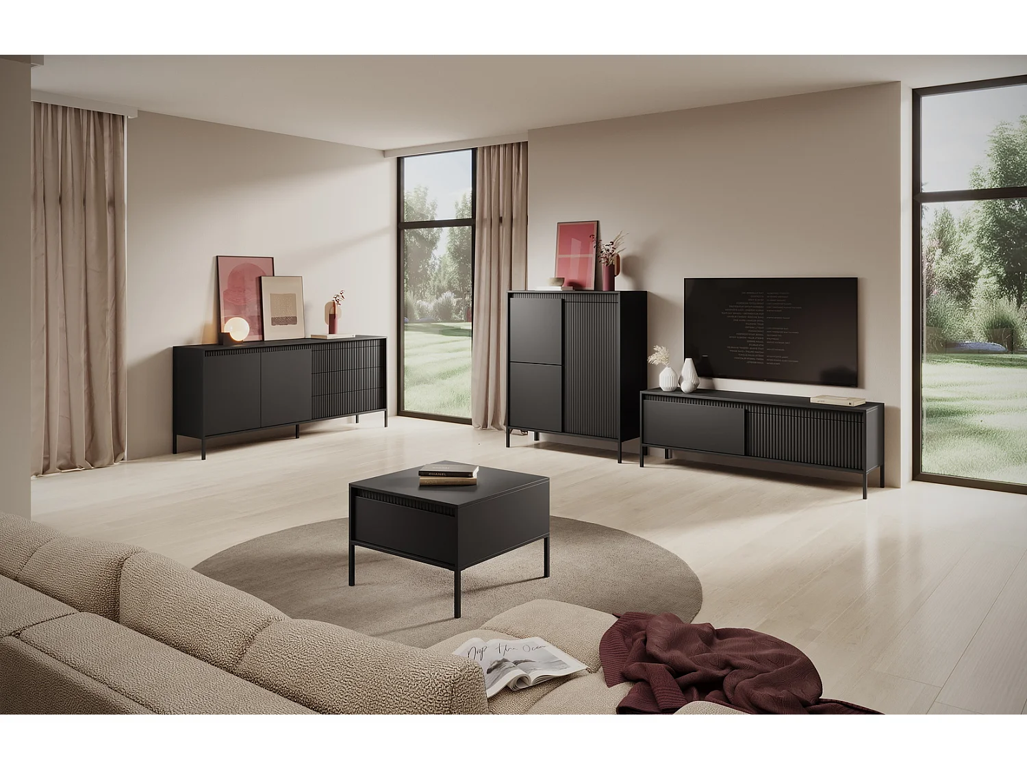 Table de chevet avec tiroirs Santori - pieds hauts, style moderne - table de chevet noire