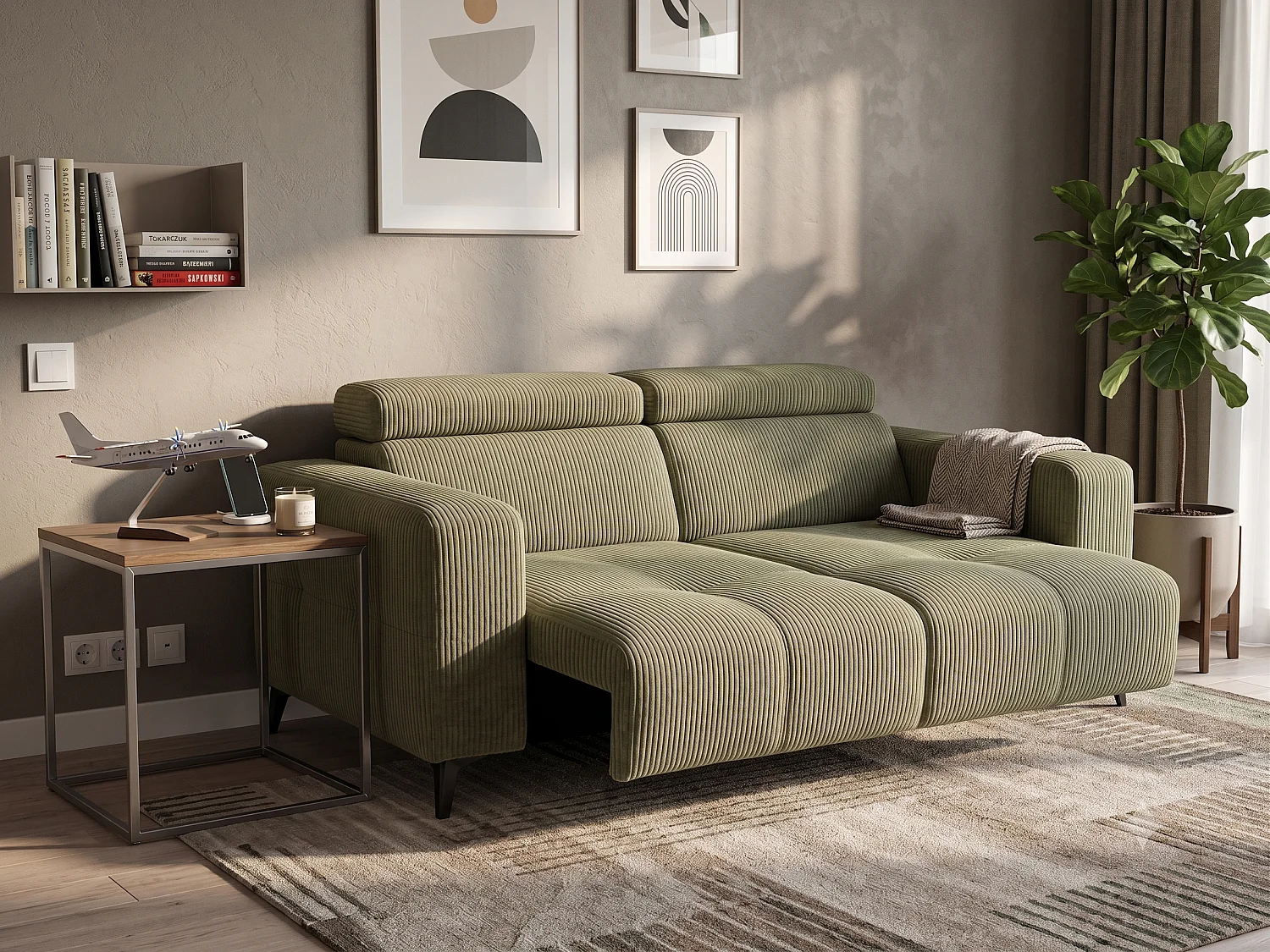 Elektrisches Relaxsofa Nicolette mit USB-Anschluss und Verstellbaren Kopfstützen – Modernes Premium Sofa