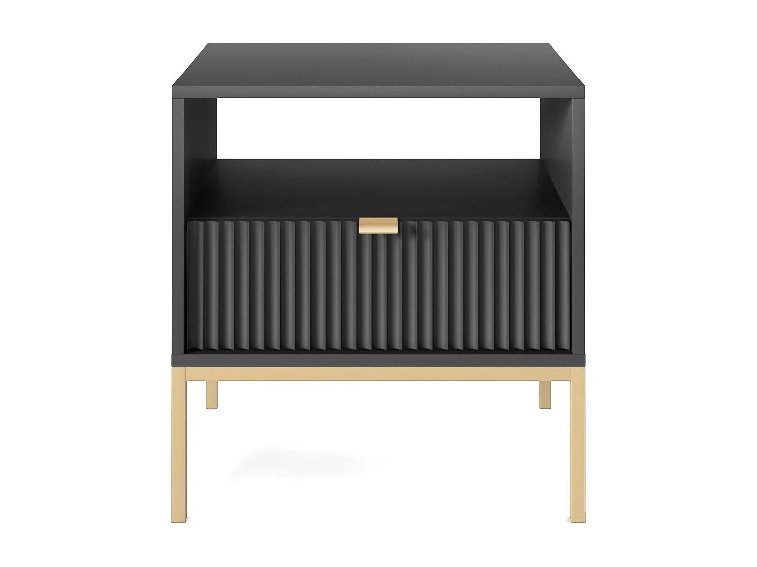 Table de chevet 50 cm Galla - table de nuit avec tiroir, Noir + Or