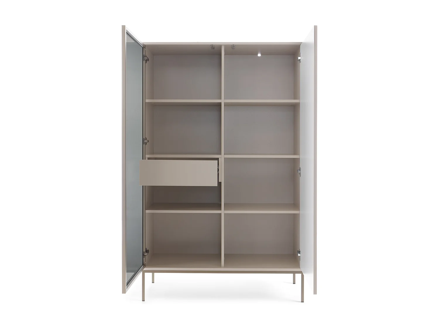 Vitrine 160 cm Haller - Commode loft, Vitrine avec éclairage LED, 2 Portes, Loft, Industriel, Cachemire
