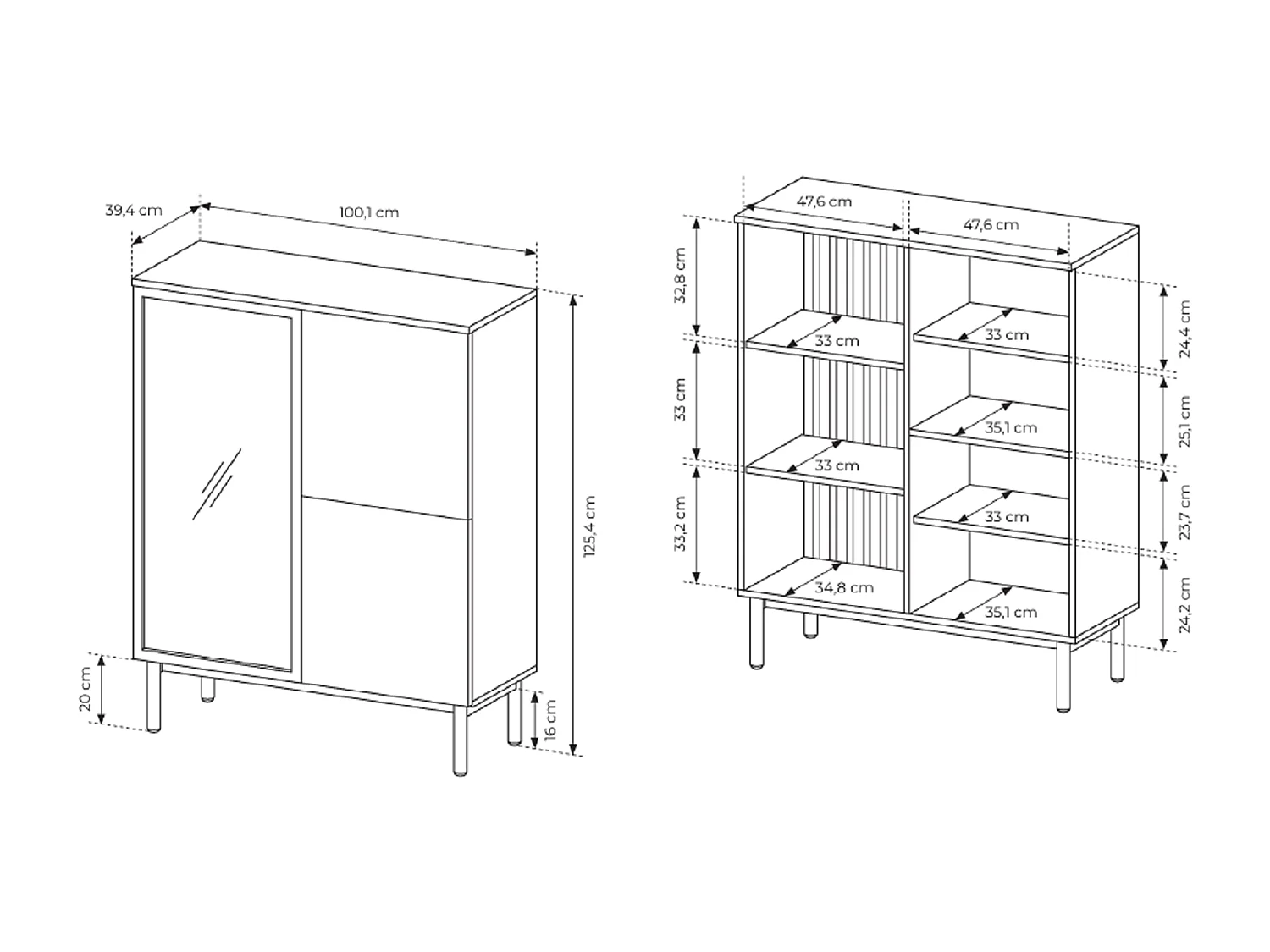 Vitrine 2 portes Jotare - éclairage LED, pieds noirs, vitrine 100 cm - chêne Evoke