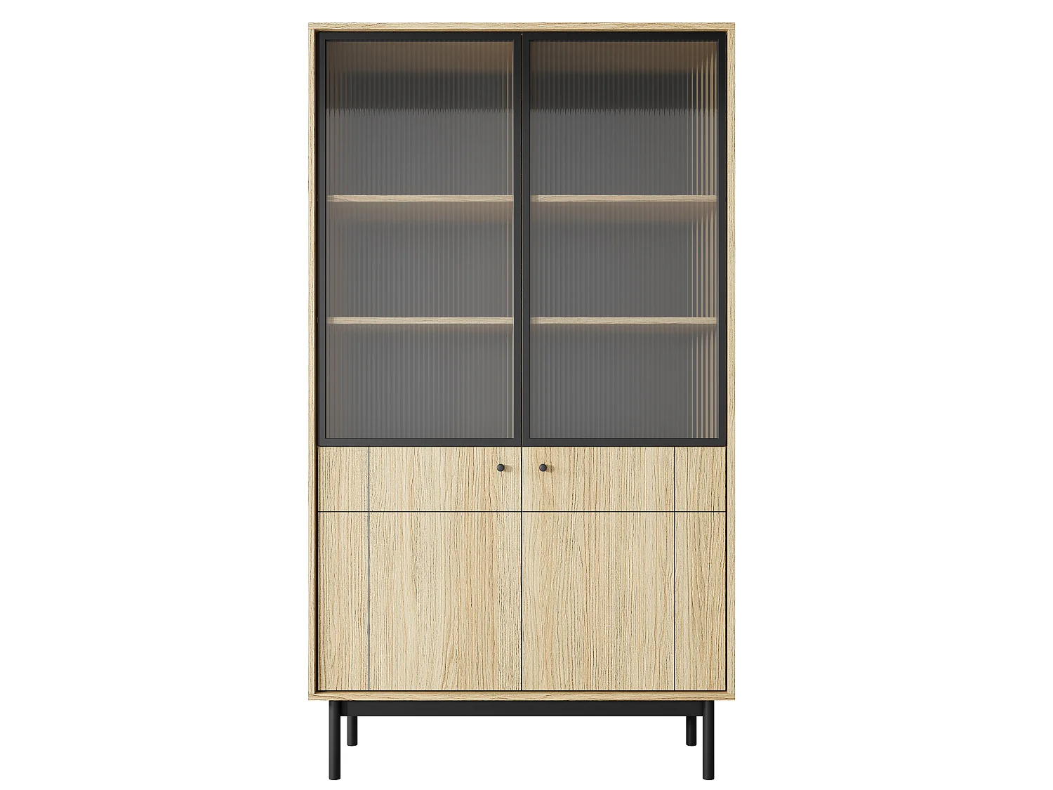 Glasvitrine 100 cm Lunaris, geriffeltes Glas, 2-türige Vitrine auf Beinen - Eiche Linea