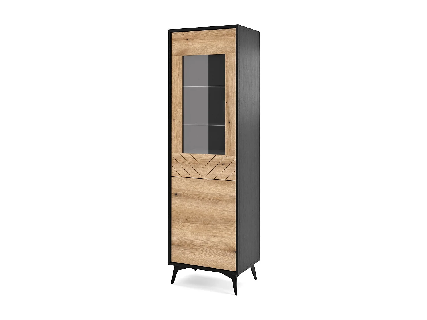 Vitrine 180 cm Emerald - style loft, vitrine haute, chêne Evoke