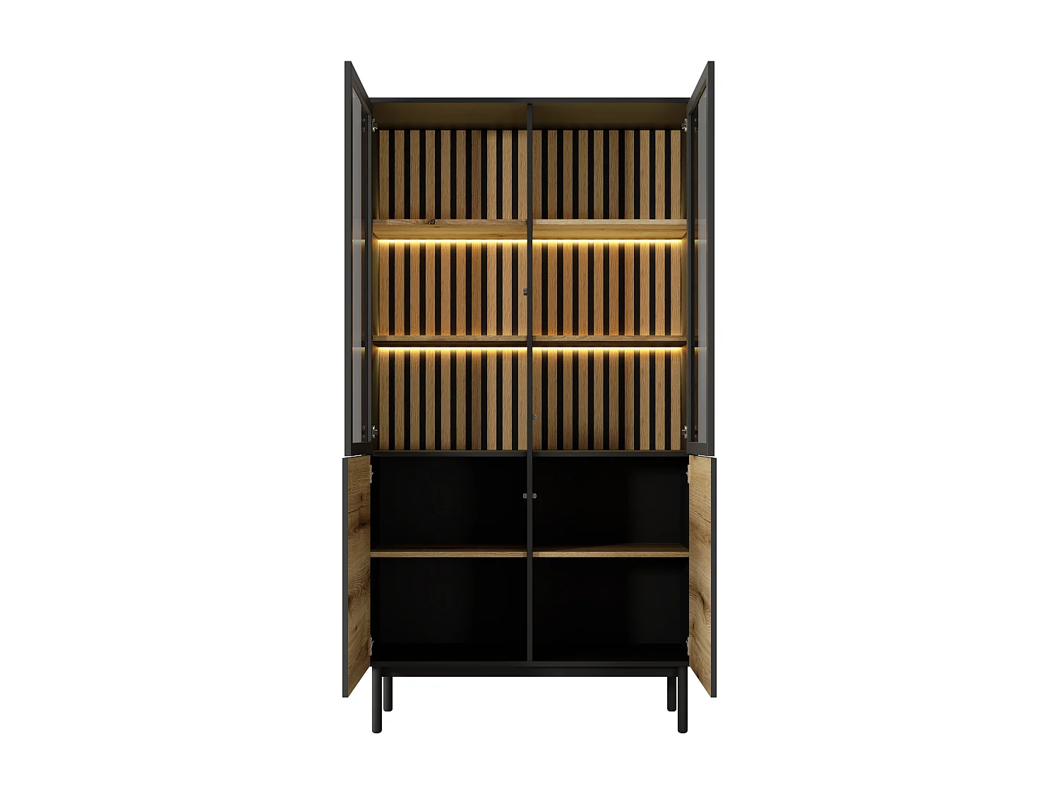 Vitrine avec LED 100 cm Jotare - vitrine 2 portes pour le salon, pieds 20 cm - chêne Evoke