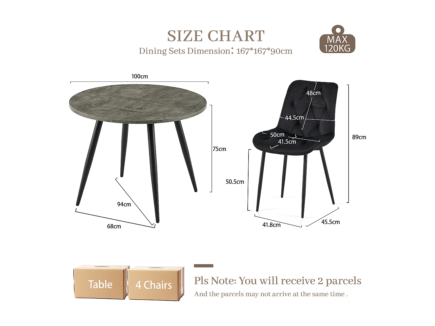 SONARA Grey Marble Round Dining Table and Velvet Chairs Set, Modern 4 Seater for Dining Room