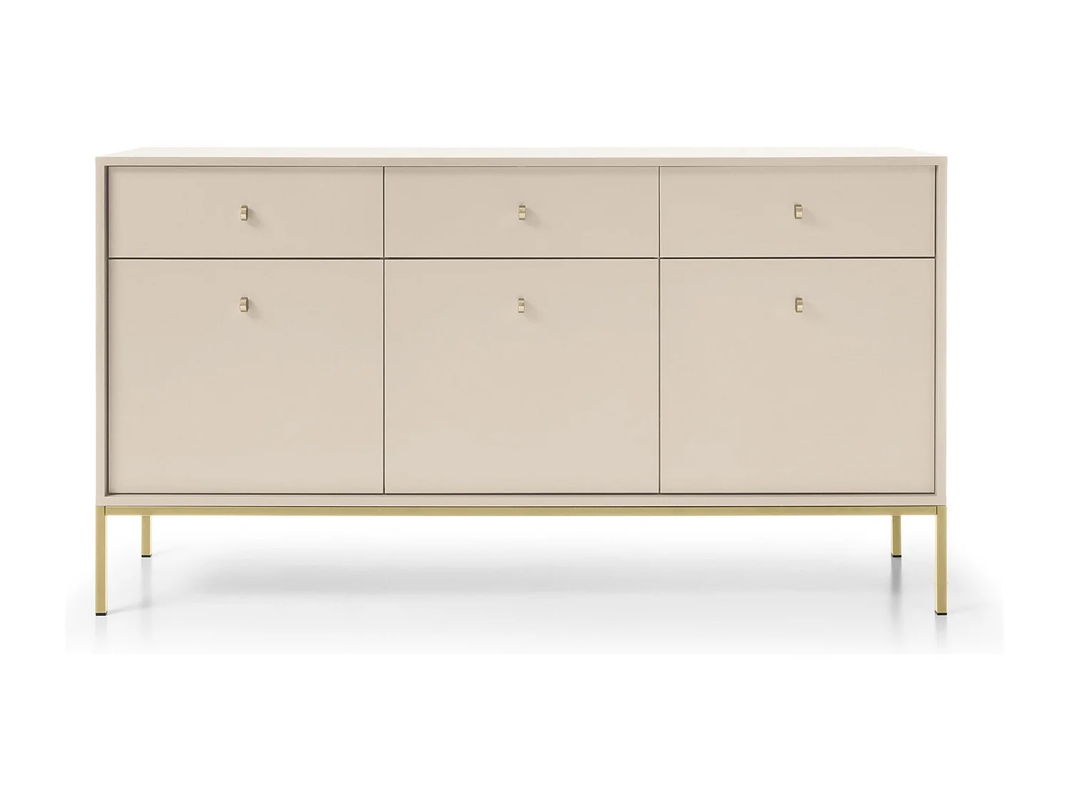 Commode 150 cm Monti - commode avec 3 tiroirs, 3 portes, pieds - beige + or