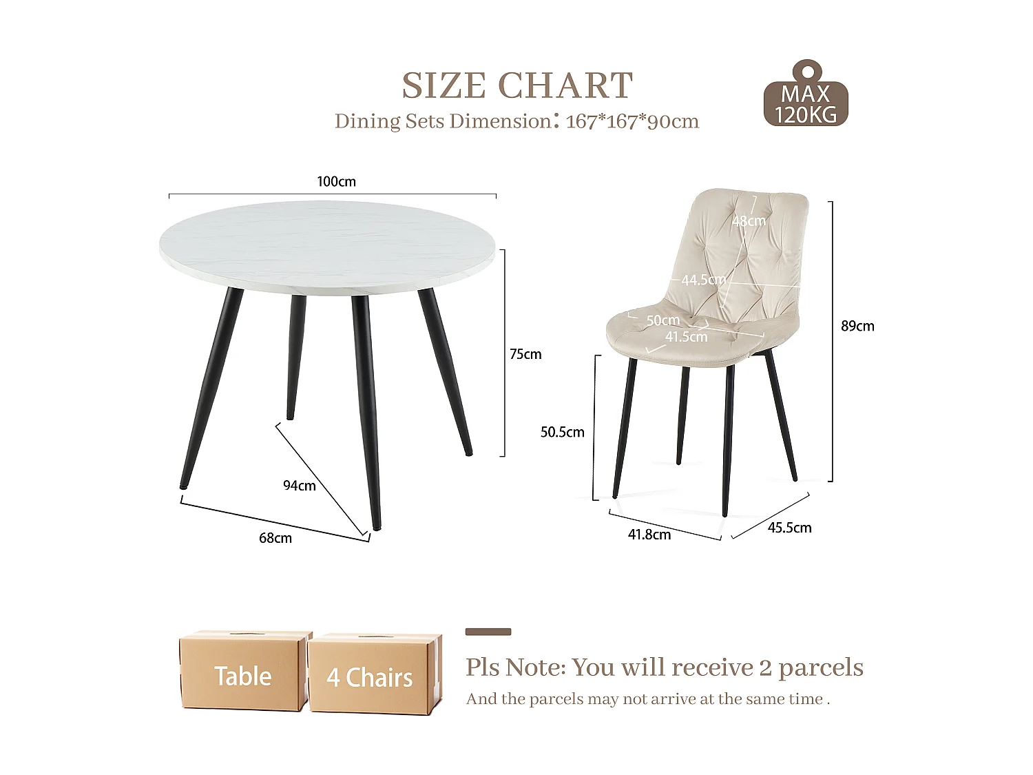 SONARA Modern Round White Marble Dining Table with Velvet Chairs, 4 Seater Set