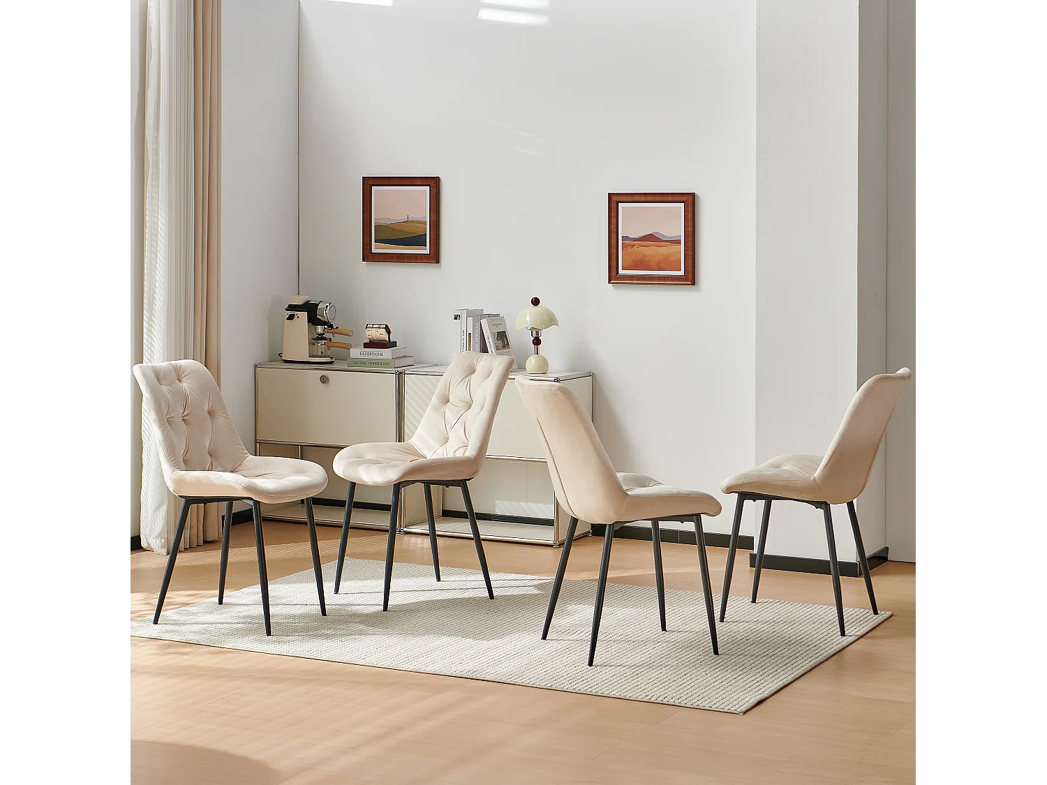 SONARA Modern Round White Marble Dining Table with Velvet Chairs, 4 Seater Set