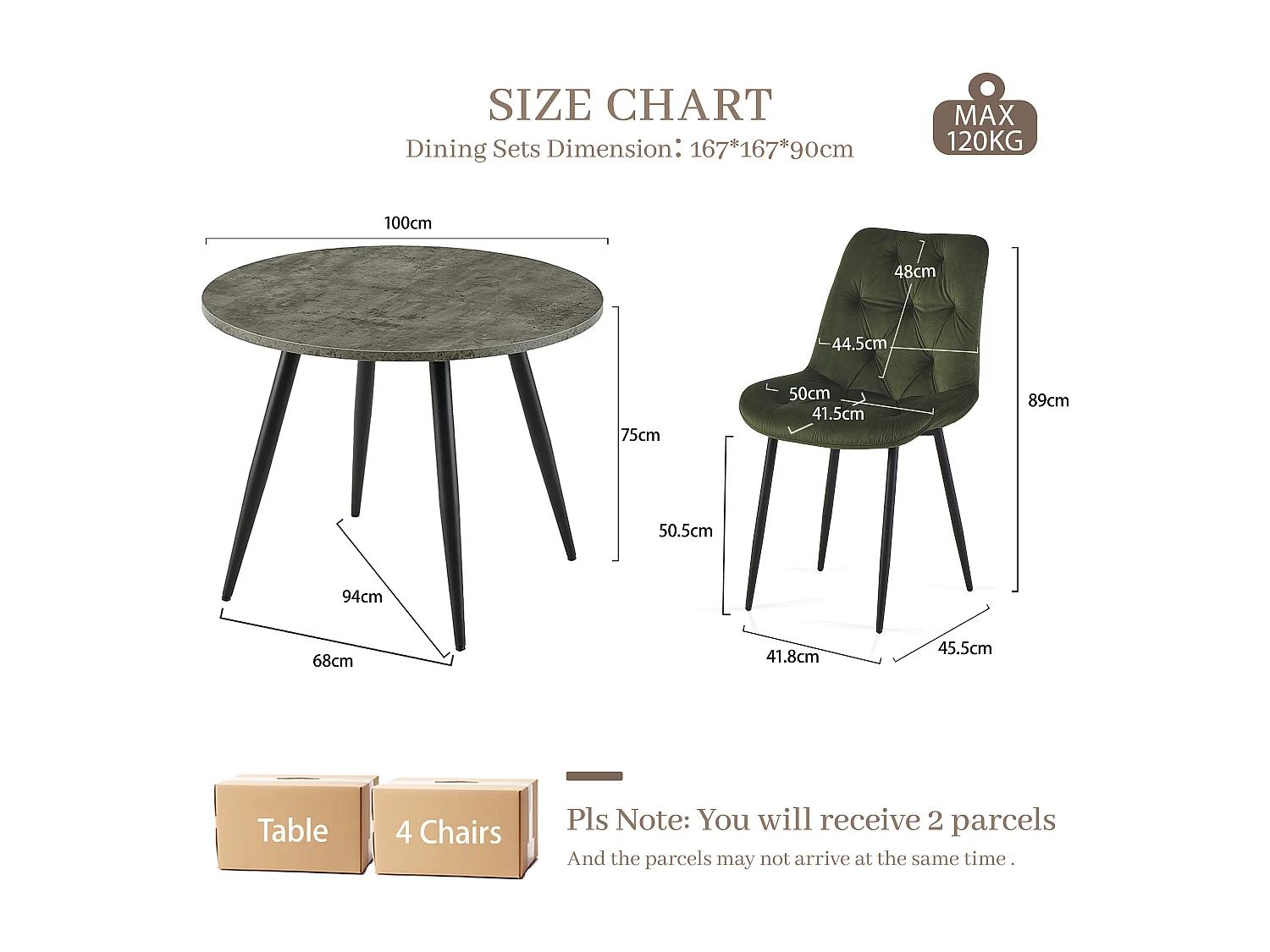 SONARA Grey Marble Round Dining Table and Velvet Chairs Set, Modern 4 Seater for Dining Room