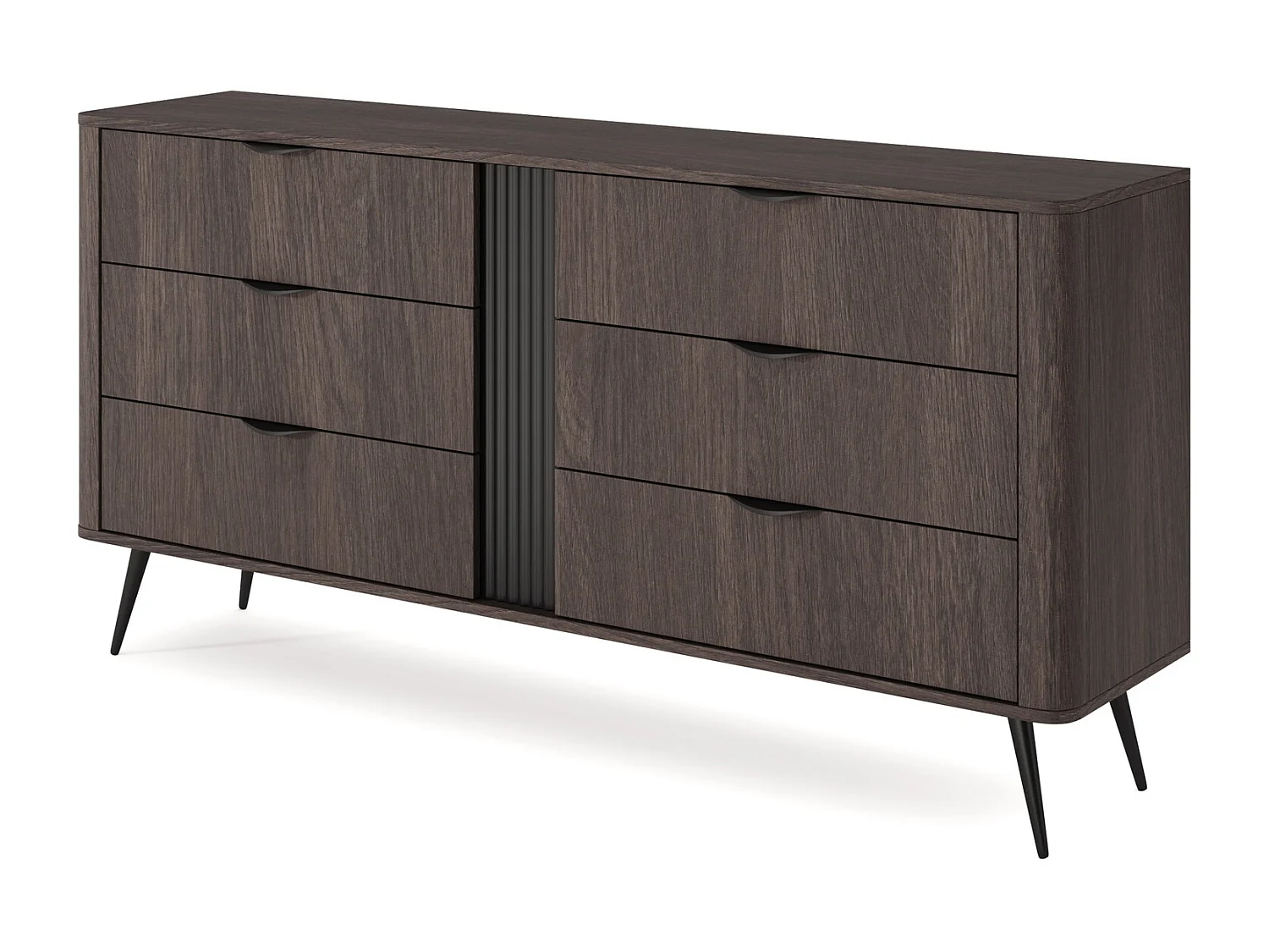 Commode 165 cm Estera voor de woonkamer op poten, 6 lades - commode in donker hout, eik Dunin