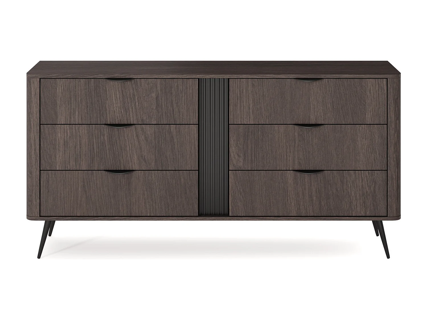 Commode 165 cm Estera voor de woonkamer op poten, 6 lades - commode in donker hout, eik Dunin