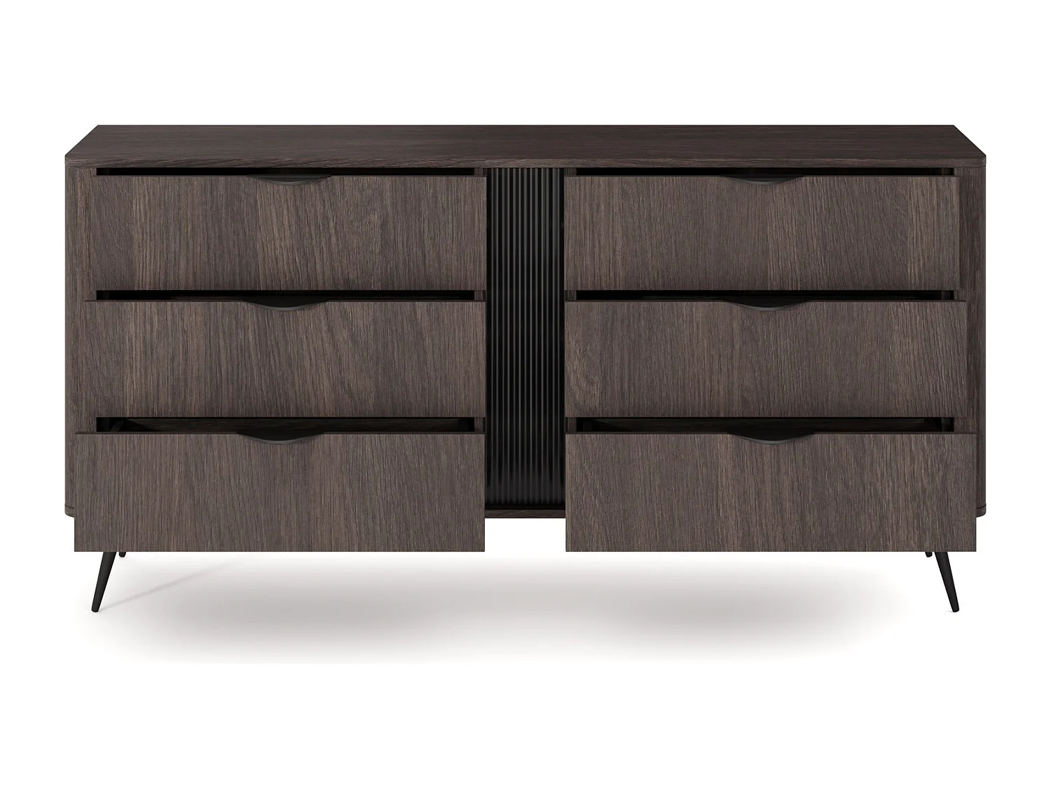 Commode 165 cm Estera voor de woonkamer op poten, 6 lades - commode in donker hout, eik Dunin