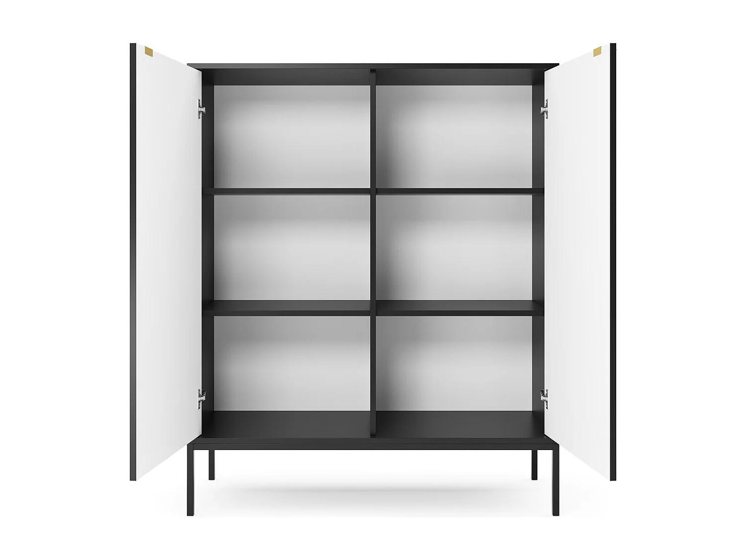 Commode 100 cm Galla - Commode 2 portes pour salon - style moderne, Noir + Or