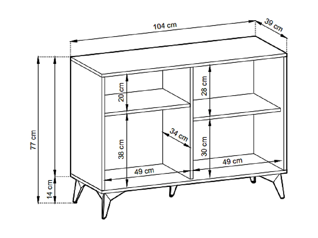 Petite commode Loft Emerald - buffet 100 cm avec pieds en métal, chêne Evoke