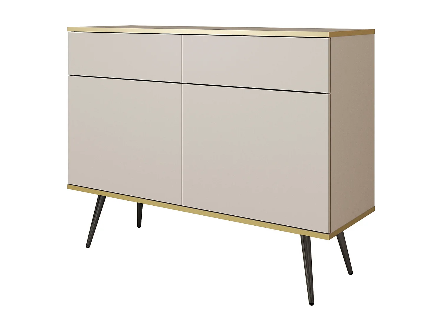 Commode met lades 107 cm Rodi, 2-deurs, op poten - woonkamerkast, beige + zwart