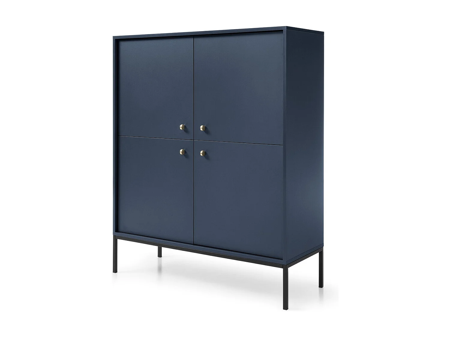 Dressoir met 4 deuren Monti - poten, commode 125 cm, marineblauw + zwart