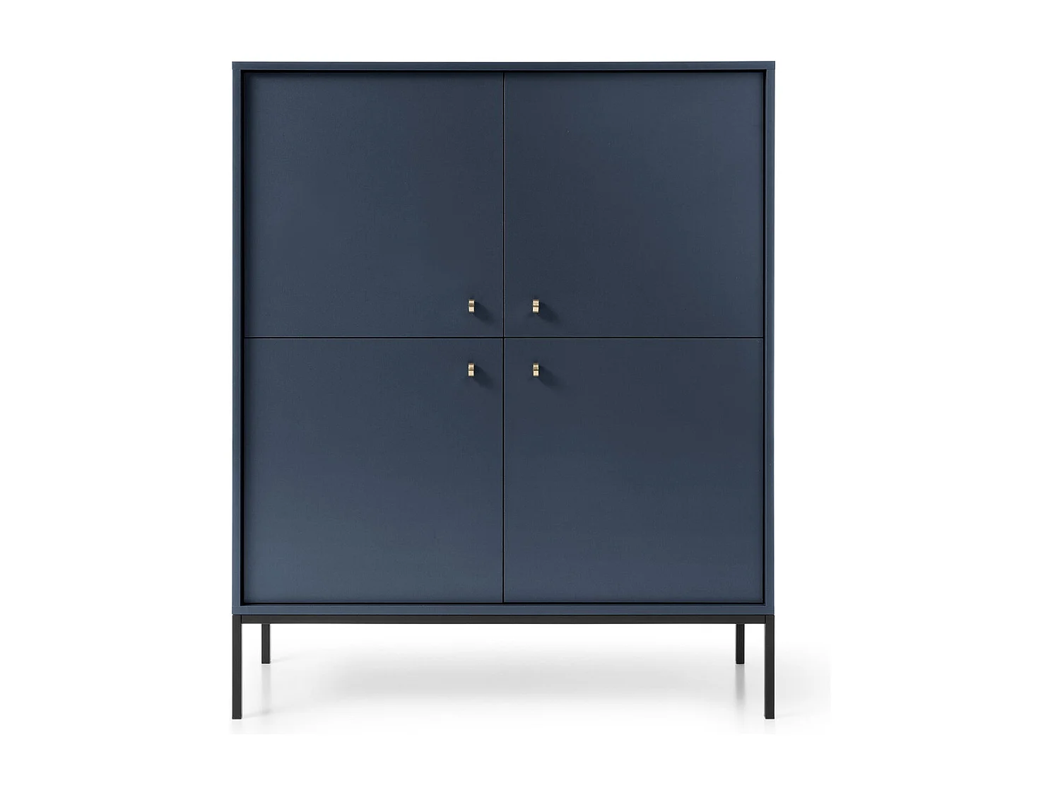 Dressoir met 4 deuren Monti - poten, commode 125 cm, marineblauw + zwart