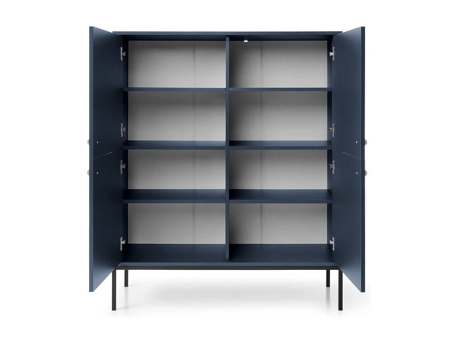 Dressoir met 4 deuren Monti - poten, commode 125 cm, marineblauw + zwart
