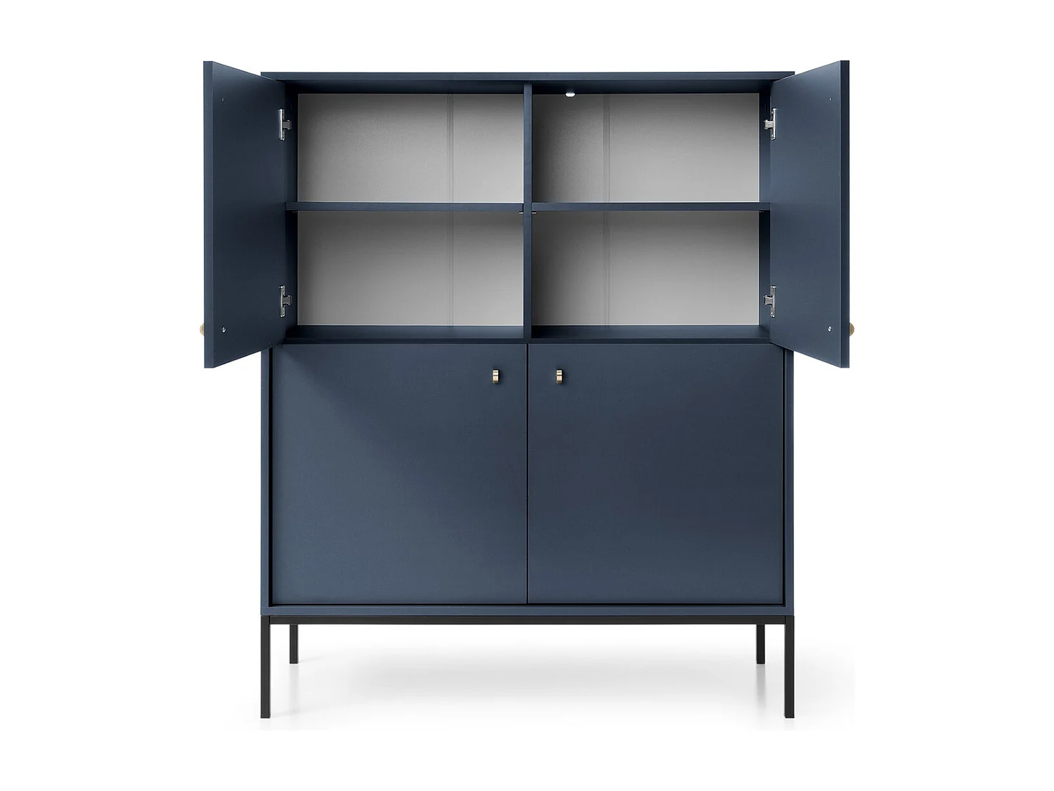 Dressoir met 4 deuren Monti - poten, commode 125 cm, marineblauw + zwart