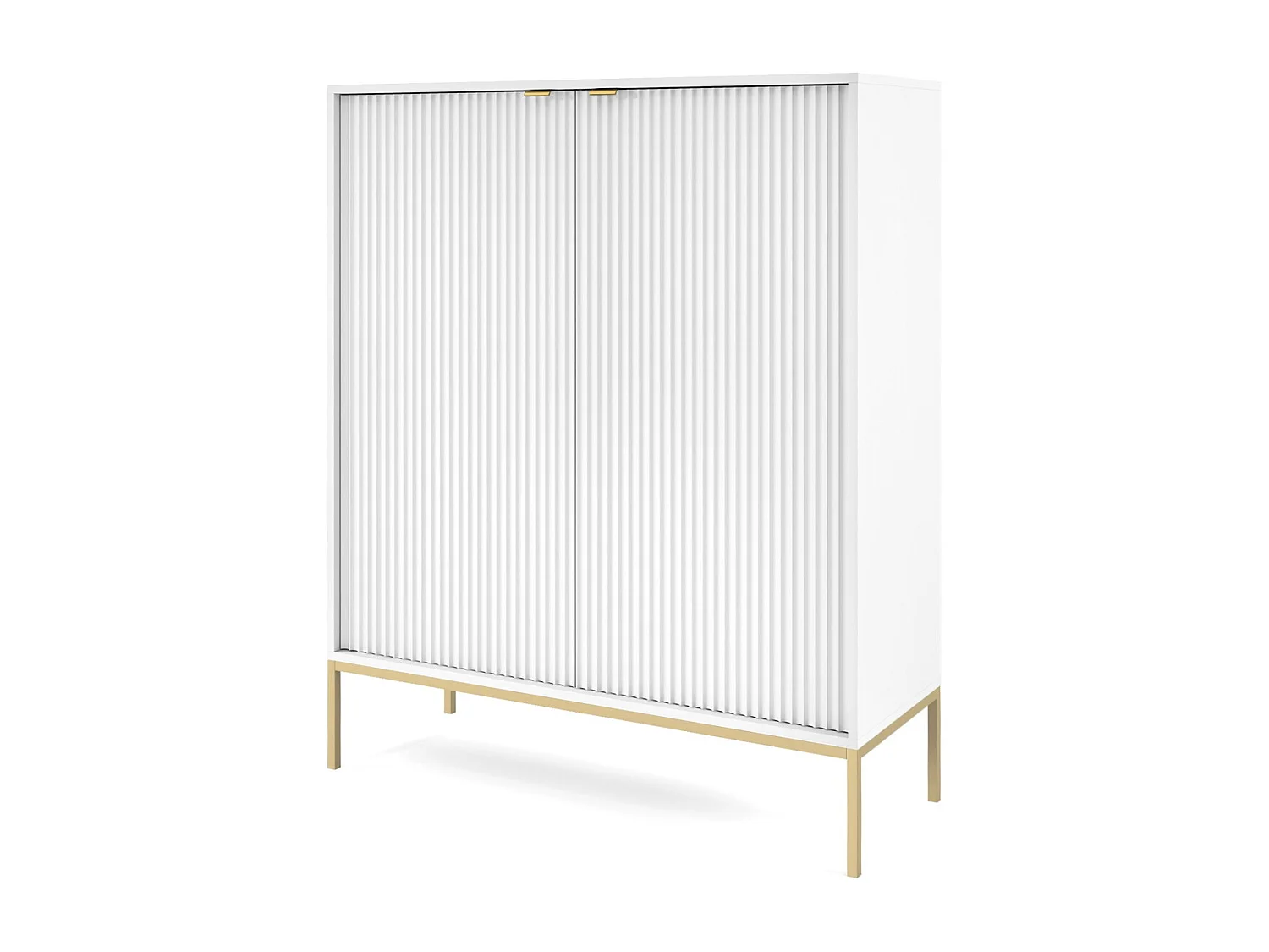 Commode 100 cm Galla - Commode 2 portes pour salon - style moderne, Blanc + Or