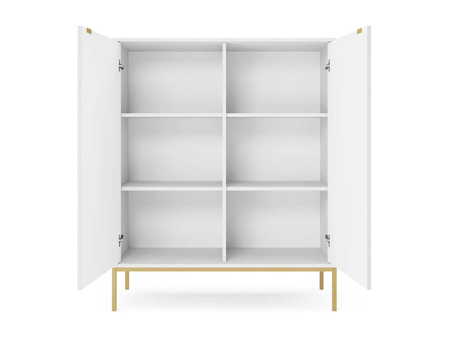Commode 100 cm Galla - Commode 2 portes pour salon - style moderne, Blanc + Or