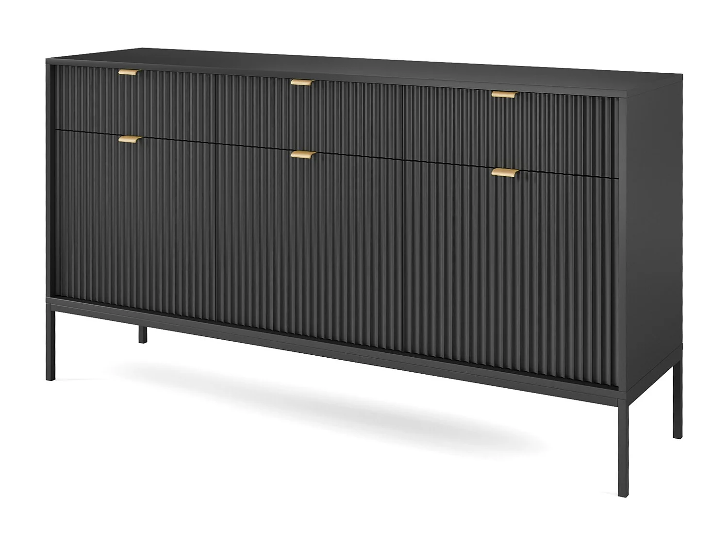 Woonkamerkast Galla - dressoir 150 cm met lades, zwart + goud