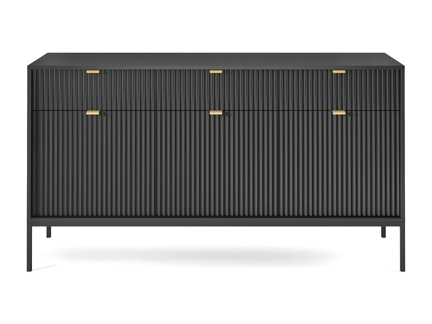 Woonkamerkast Galla - dressoir 150 cm met lades, zwart + goud
