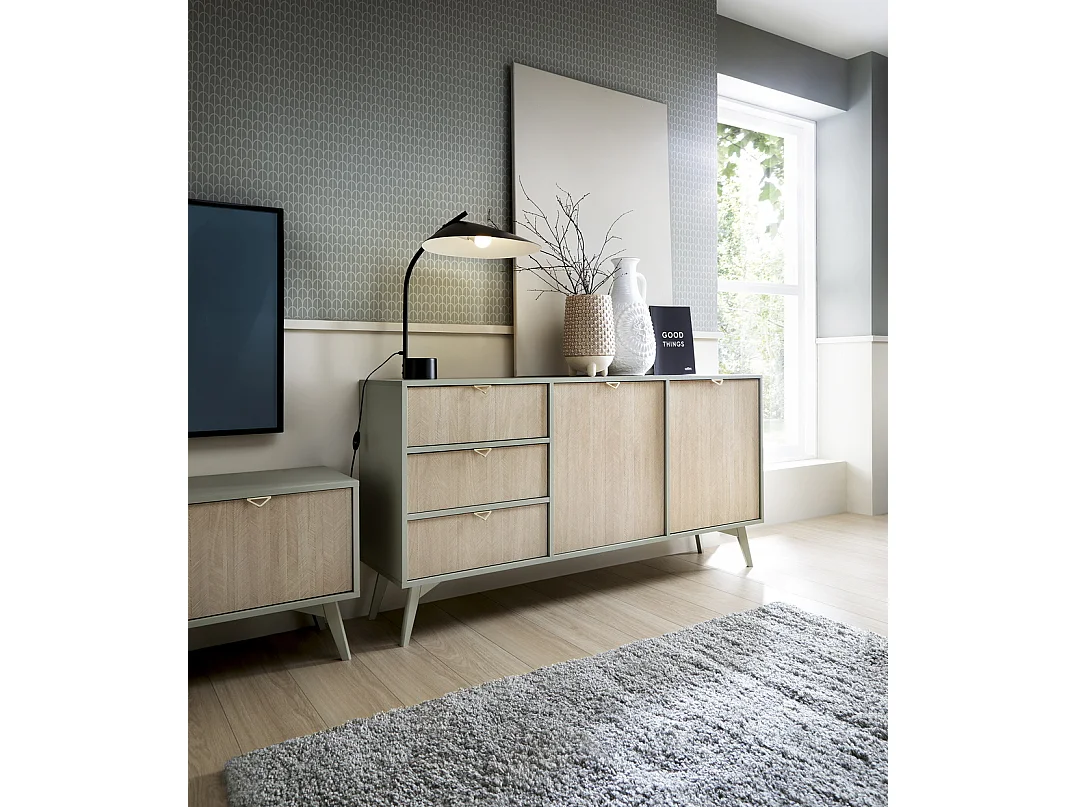 Commode 150 cm Wood - Dressoir op poten, modern, boho-stijl, Eucalyptus