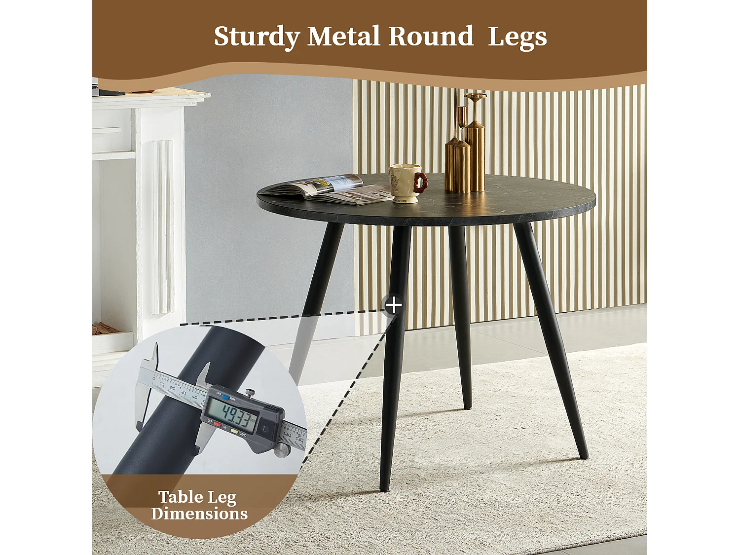 SONARA Black Marble Round Dining Table and Velvet Chairs Set, Modern 4 Seater for Dining Room