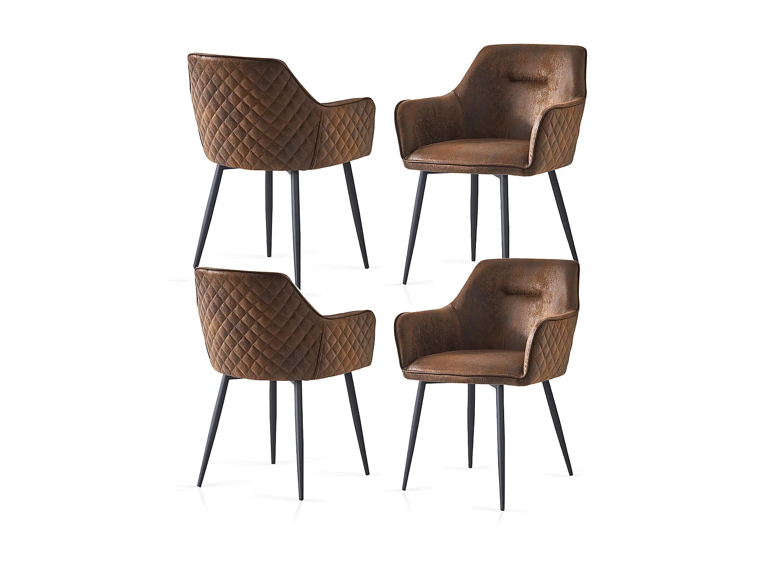 SONARA Black Marble Round Dining Table and 4 Faux Suede Chairs Set Modern 4 Seater for Dining Room