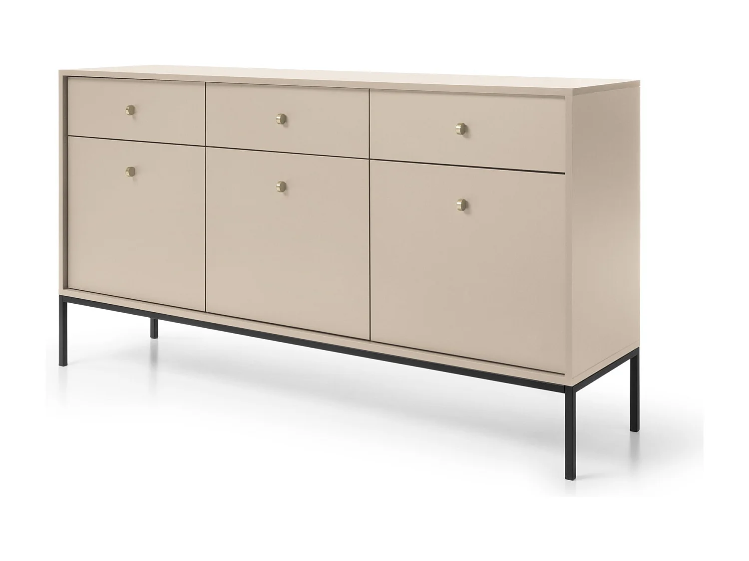 Commode 150 cm Monti - commode avec 3 tiroirs, 3 portes, pieds - beige + noir