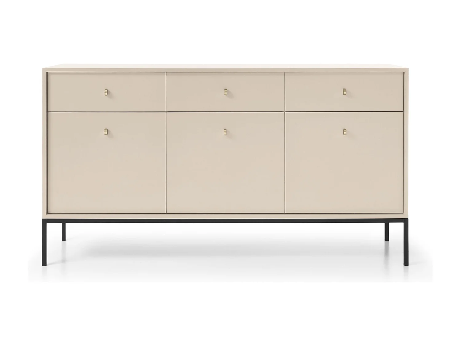 Commode 150 cm Monti - commode avec 3 tiroirs, 3 portes, pieds - beige + noir