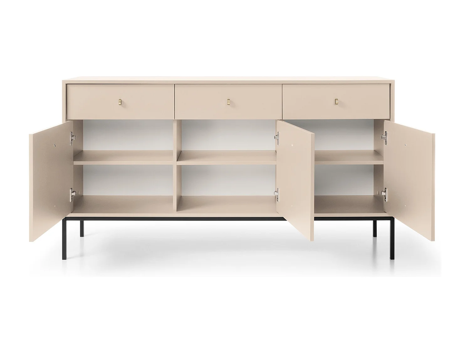 Commode 150 cm Monti - commode avec 3 tiroirs, 3 portes, pieds - beige + noir